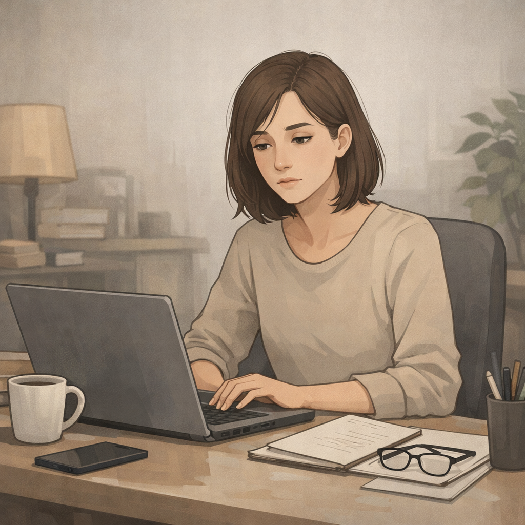 high functioning burnout person working but feeling empty illustration