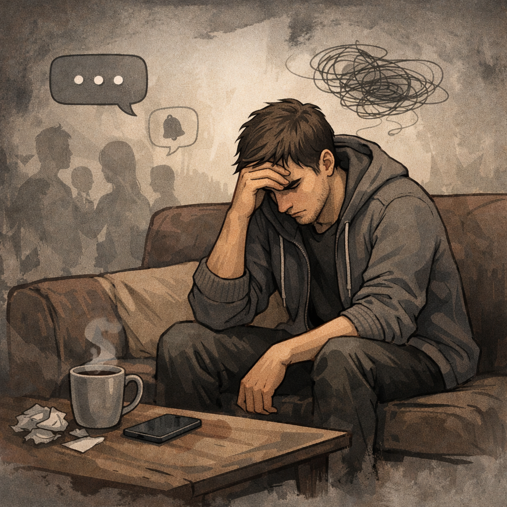 Sitting alone avoiding conversation during emotional burnout