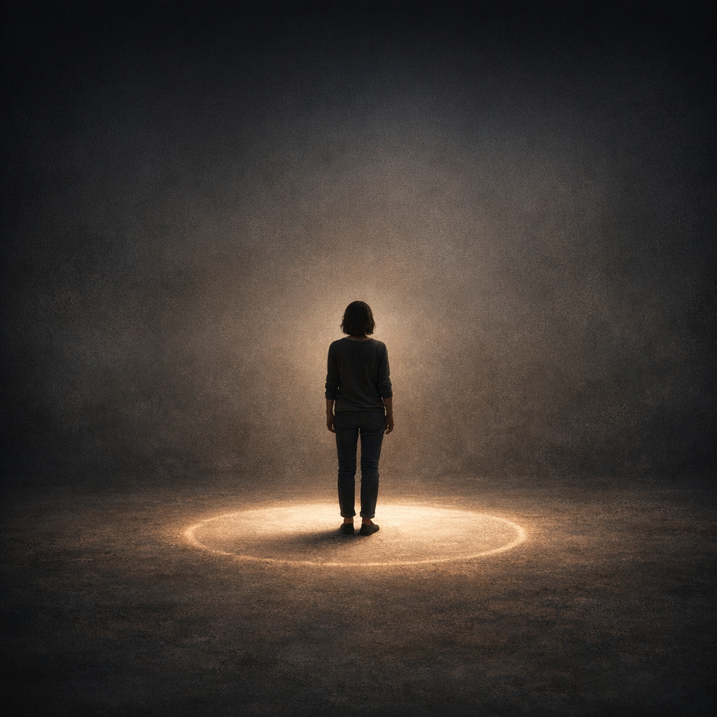 Person standing inside a small circle of light symbolising how burnout shrinks your world and reduces emotional capacity